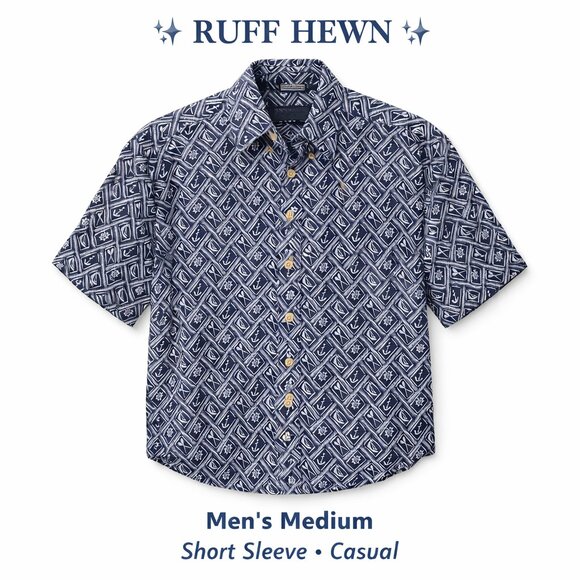 Ruff Hewn Other - Ruff Hewn Men’s Hawaiian Shirt Medium Linen Cotton Blend Nautical Print